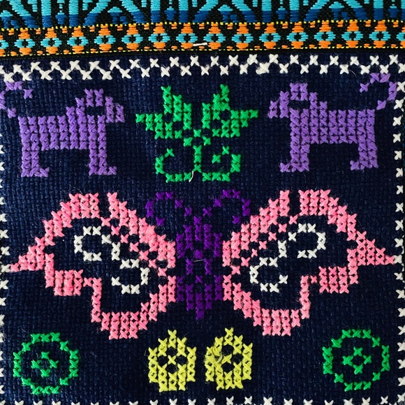 NWOT Vibrant Hand Cross Stitched Embroidered Cross Body Boho Bag 11”x11”x1.5” - Picture 7 of 13